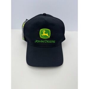 John Deere Black Adjustable Baseball Cap Hat Green Logo NWT One Size